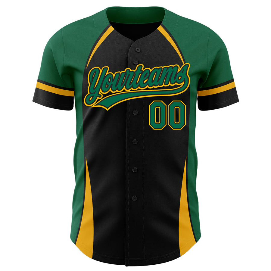 Custom Black Kelly Green-Gold 3D Pattern Design Curve Solid Authentic Baseball Jersey