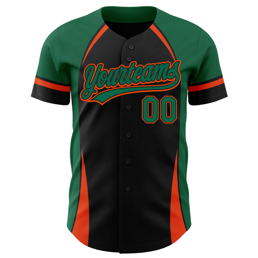 Custom Black Kelly Green-Orange 3D Pattern Design Curve Solid Authentic Baseball Jersey