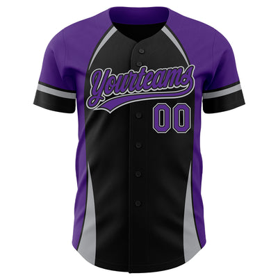 Custom Black Purple-Gray 3D Pattern Design Curve Solid Authentic Baseball Jersey