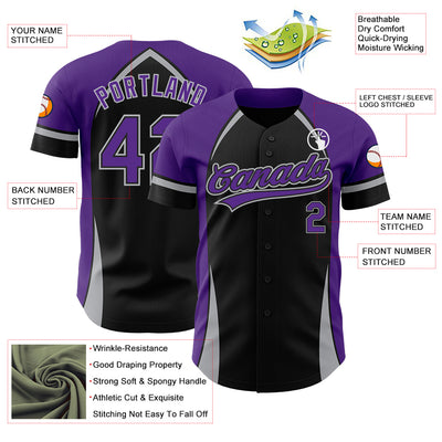 Custom Black Purple-Gray 3D Pattern Design Curve Solid Authentic Baseball Jersey