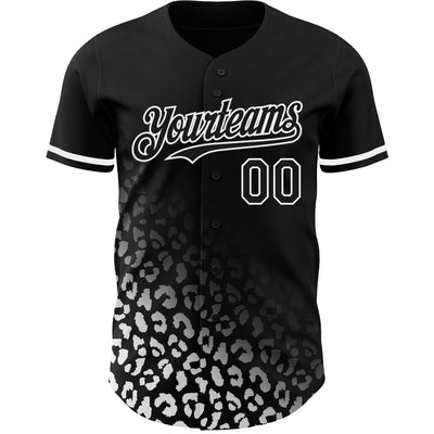 Custom Black White 3D Pattern Design Leopard Print Fade Fashion Authentic Baseball Jersey