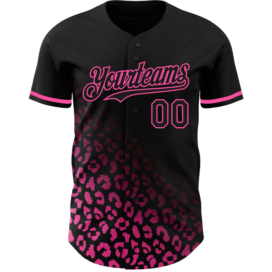 Custom Black Pink 3D Pattern Design Leopard Print Fade Fashion Authentic Baseball Jersey