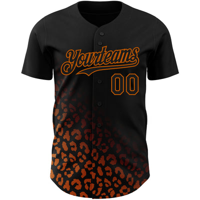 Custom Black Texas Orange 3D Pattern Design Leopard Print Fade Fashion Authentic Baseball Jersey