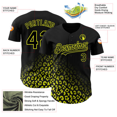 Custom Black Neon Yellow 3D Pattern Design Leopard Print Fade Fashion Authentic Baseball Jersey