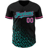 Custom Black Pink-Aqua 3D Pattern Design Leopard Print Fade Fashion Authentic Baseball Jersey