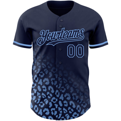 Custom Navy Light Blue 3D Pattern Design Leopard Print Fade Fashion Authentic Baseball Jersey