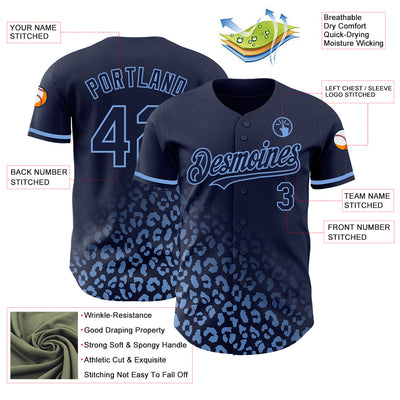 Custom Navy Light Blue 3D Pattern Design Leopard Print Fade Fashion Authentic Baseball Jersey