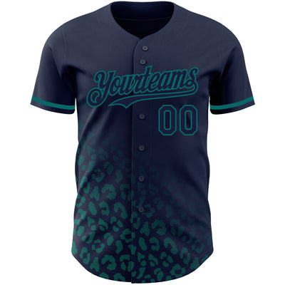 Custom Navy Vintage USA Flag-Teal 3D Pattern Design Leopard Print Fade Fashion Authentic Baseball Jersey