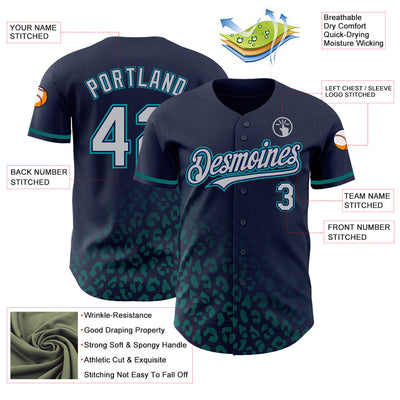 Custom Navy Gray-Teal 3D Pattern Design Leopard Print Fade Fashion Authentic Baseball Jersey