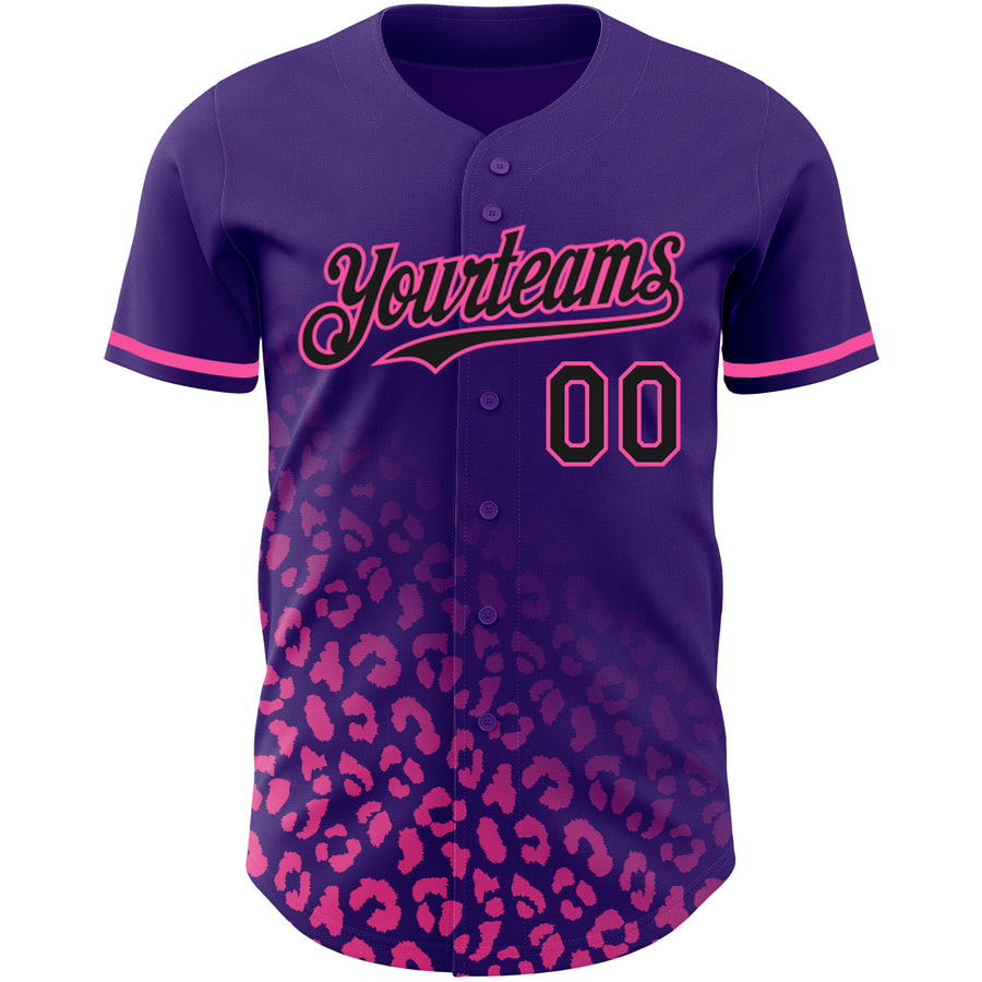 Custom Purple Black-Pink 3D Pattern Design Leopard Print Fade Fashion Authentic Baseball Jersey