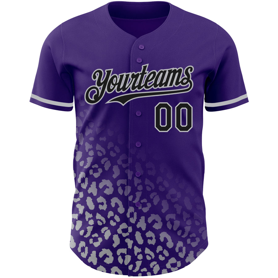 Custom Purple Black-Gray 3D Pattern Design Leopard Print Fade Fashion Authentic Baseball Jersey