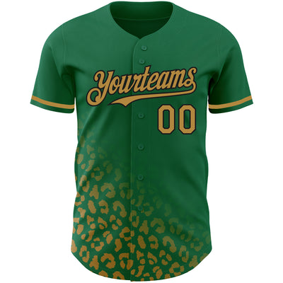 Custom Kelly Green Old Gold-Black 3D Pattern Design Leopard Print Fade Fashion Authentic Baseball Jersey