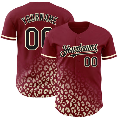 Custom Crimson Black-Cream 3D Pattern Design Leopard Print Fade Fashion Authentic Baseball Jersey