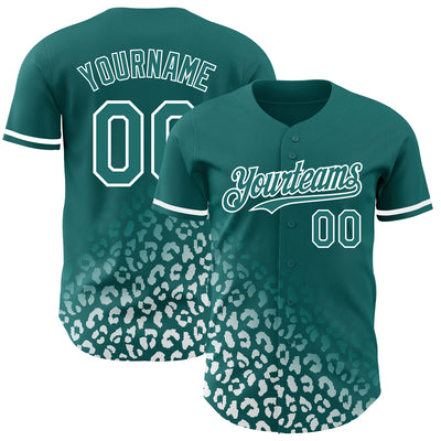 Custom Teal White 3D Pattern Design Leopard Print Fade Fashion Authentic Baseball Jersey