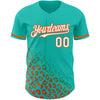 Custom Aqua White-Orange 3D Pattern Design Leopard Print Fade Fashion Authentic Baseball Jersey