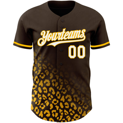 Custom Brown White-Gold 3D Pattern Design Leopard Print Fade Fashion Authentic Baseball Jersey