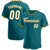 Custom Teal White-Gold Authentic Baseball Jersey