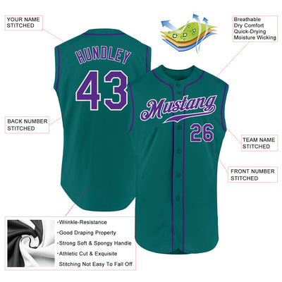 Custom Aqua Purple-White Authentic Sleeveless Baseball Jersey