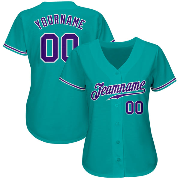 Custom Baseball Jersey Aqua Purple-White Authentic Men's Size:XL