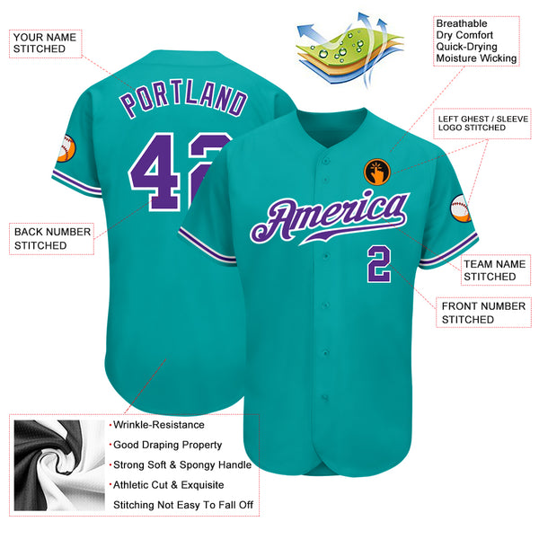 Custom Baseball Jersey Aqua Purple-White Authentic Men's Size:XL