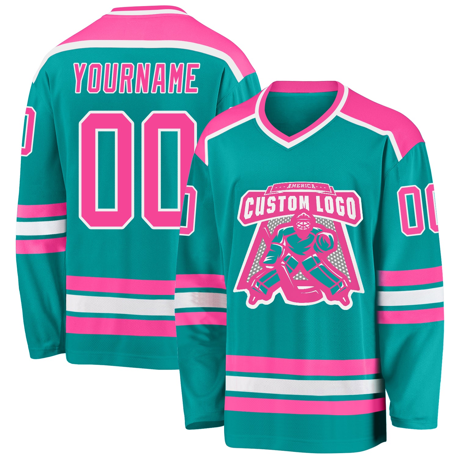 Custom Hockey Jersey Aqua Pink-White