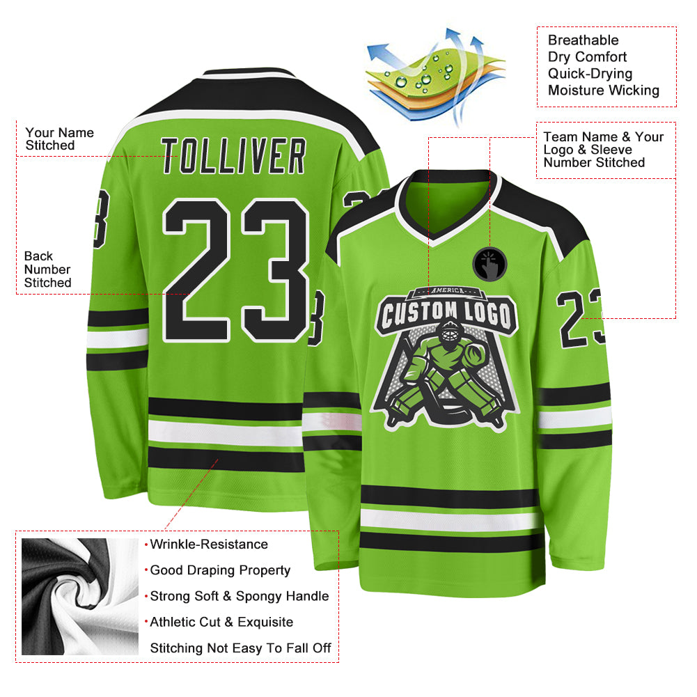 Custom Neon Green Black-White Hockey Jersey