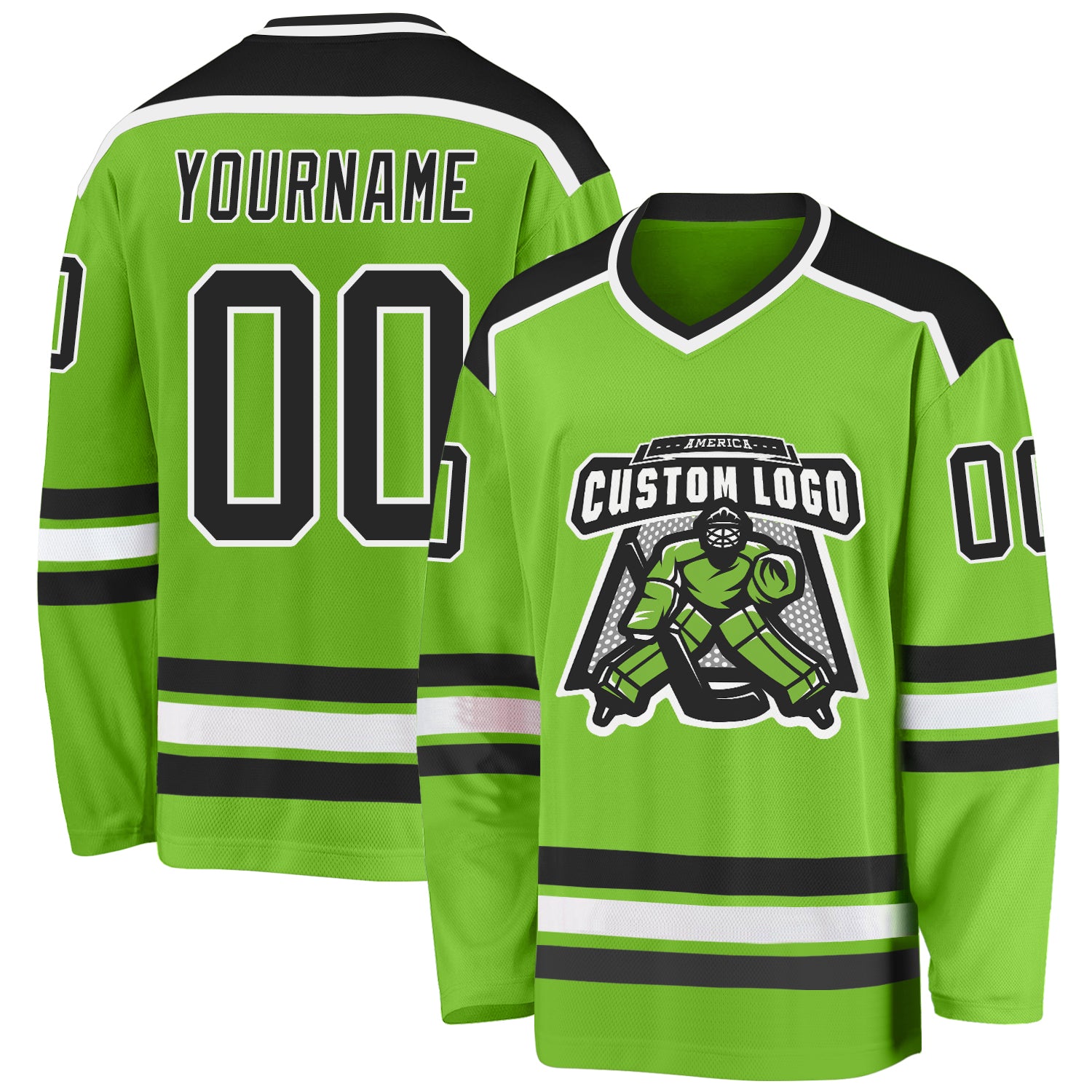 Custom Neon Green Black-White Hockey Jersey