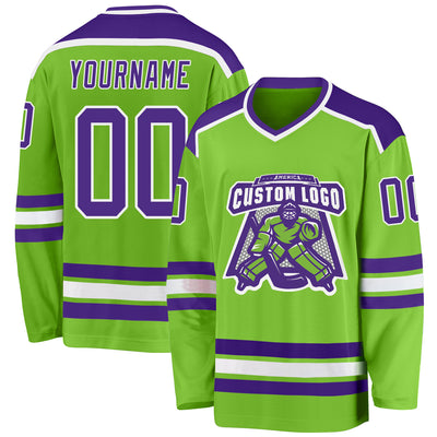 Custom Gold White-Purple Hockey Jersey Youth Size:L