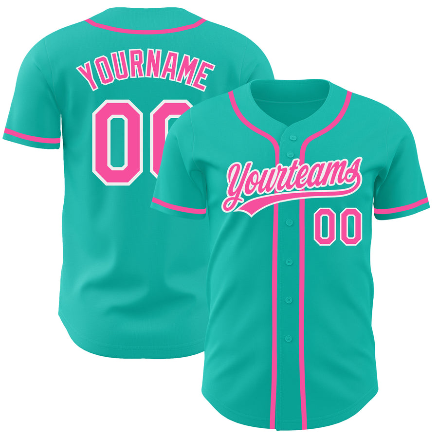 Custom Aqua Neon Pink-Black Authentic Gradient Fashion Baseball