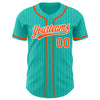 Custom Aqua White Pinstripe Orange Authentic Baseball Jersey