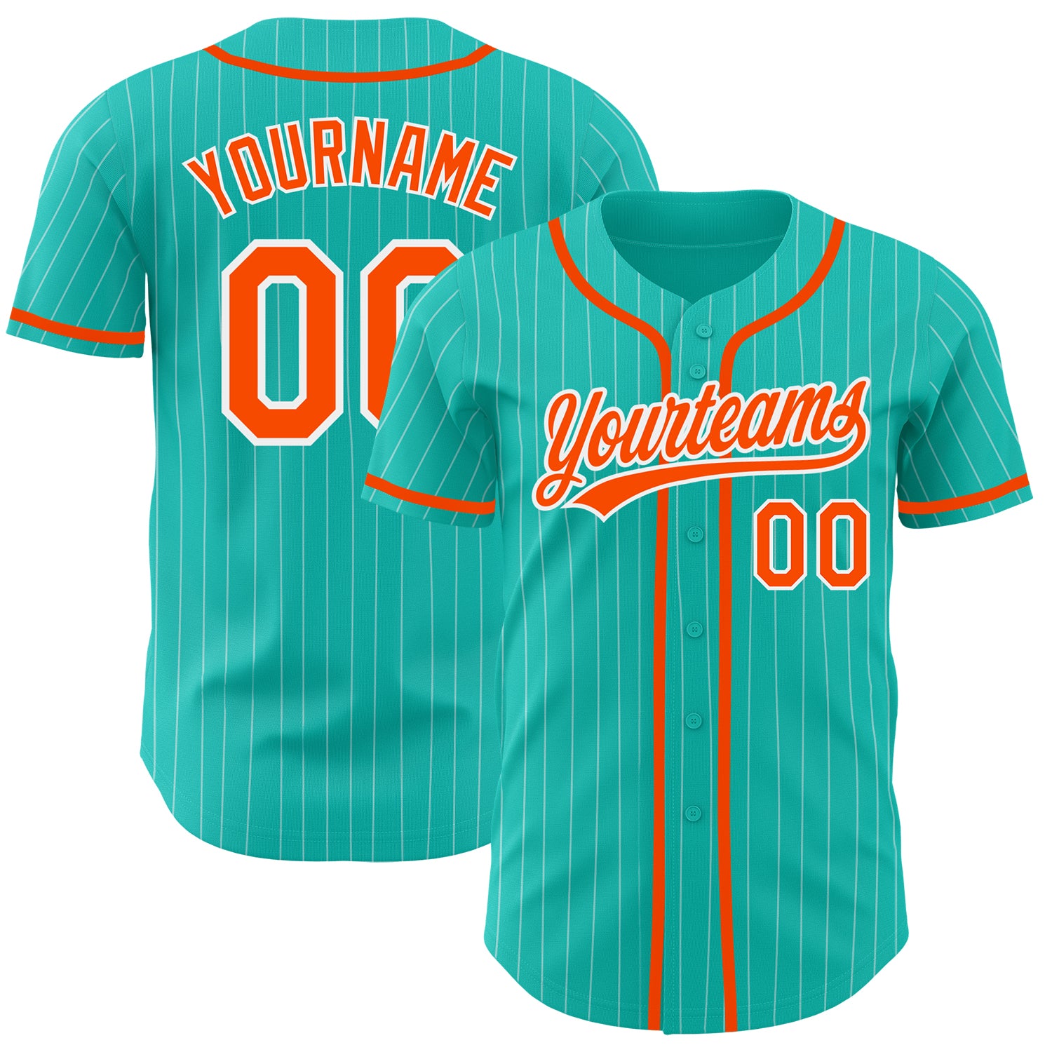 Custom Baseball Jersey Aqua White Pinstripe Orange-White Authentic Men's Size:XL