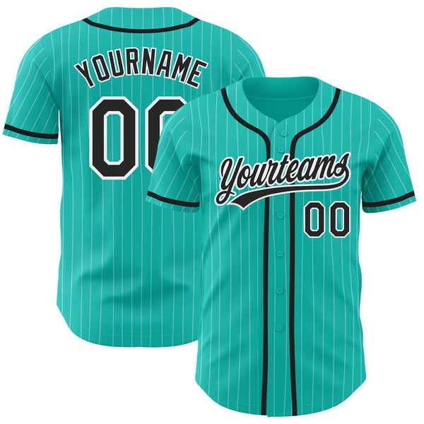 Custom Baseball Jersey Aqua Black Pinstripe Black-White Authentic Men's Size:XL