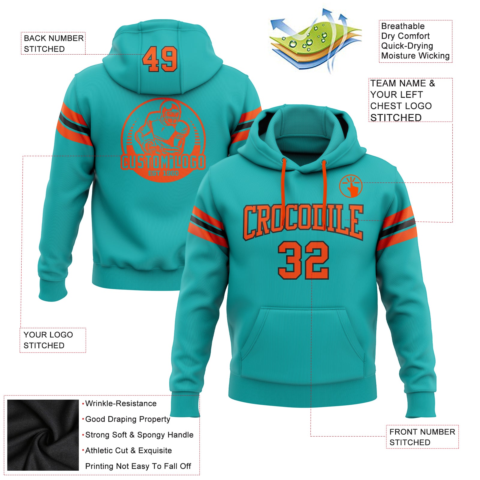 Custom Miami Dolphins Youth Aqua Any Name & Number Logo Long