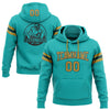 Custom Stitched Aqua Old Gold-Black Football Pullover Sweatshirt Hoodie