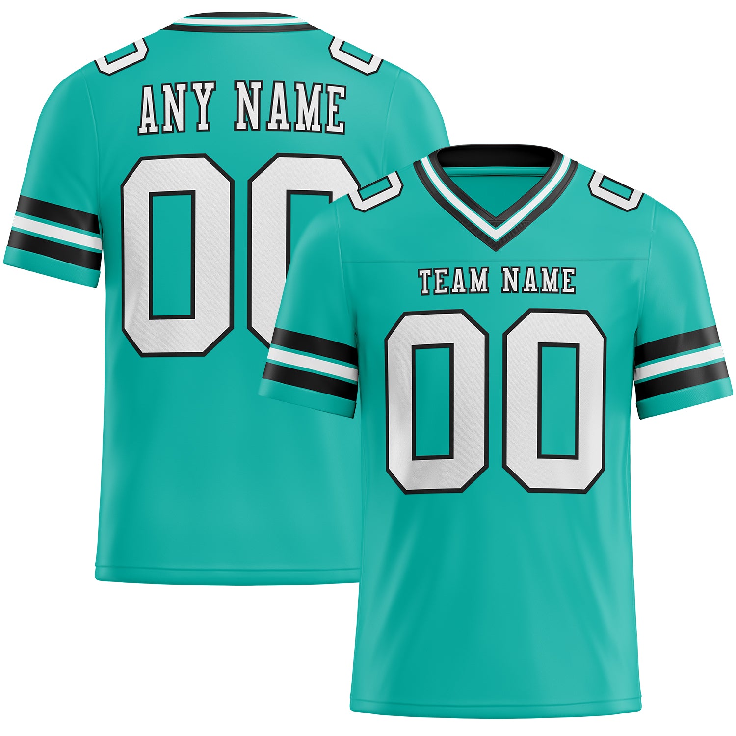 Custom Teal Black-White Mesh Authentic Football Jersey