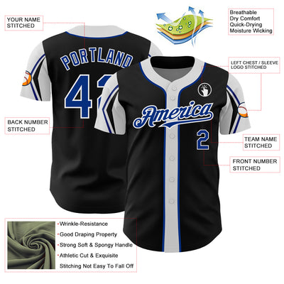 Custom Black Royal-White 3 Colors Arm Shapes Authentic Baseball Jersey