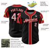 Custom Black Gray-Red 3 Colors Arm Shapes Authentic Baseball Jersey