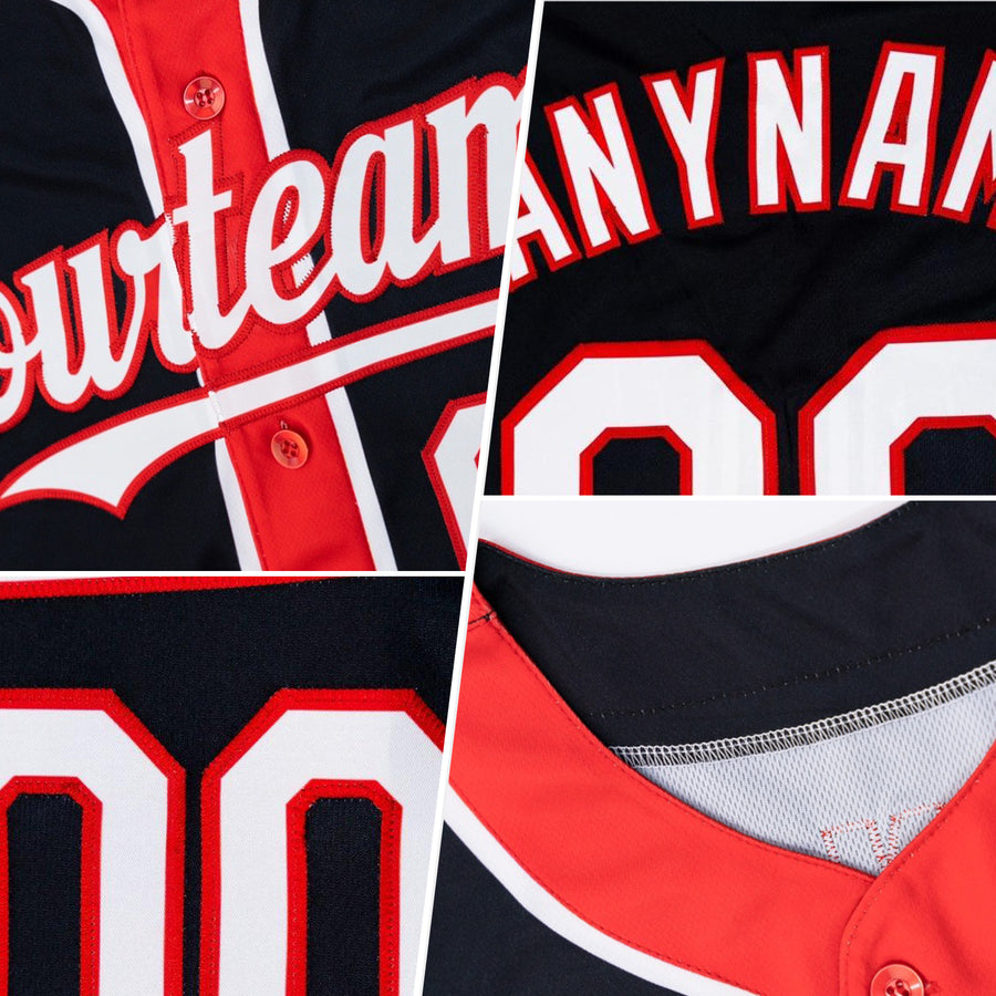 Custom Black Gold-Red 3 Colors Arm Shapes Authentic Baseball Jersey