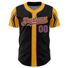 Custom Black Purple-Gold 3 Colors Arm Shapes Authentic Baseball Jersey