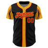 Custom Black Red-Gold 3 Colors Arm Shapes Authentic Baseball Jersey