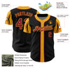 Custom Black Crimson-Gold 3 Colors Arm Shapes Authentic Baseball Jersey