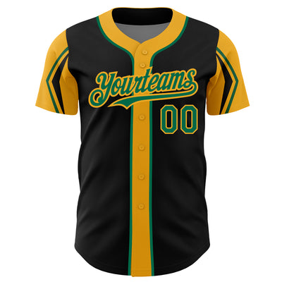 Custom Black Kelly Green-Gold 3 Colors Arm Shapes Authentic Baseball Jersey