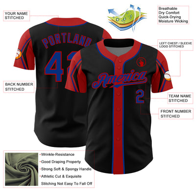 Custom Black Royal-Red 3 Colors Arm Shapes Authentic Baseball Jersey