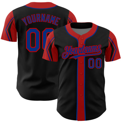 Custom Black Royal-Red 3 Colors Arm Shapes Authentic Baseball Jersey