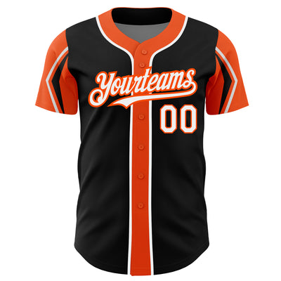 Custom Black White-Orange 3 Colors Arm Shapes Authentic Baseball Jersey