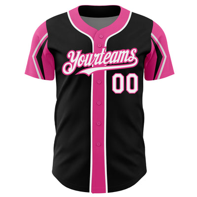 Custom Black White-Pink 3 Colors Arm Shapes Authentic Baseball Jersey