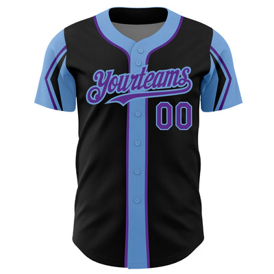 Custom Black Purple-Light Blue 3 Colors Arm Shapes Authentic Baseball Jersey