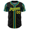 Custom Black Yellow-Teal 3 Colors Arm Shapes Authentic Baseball Jersey