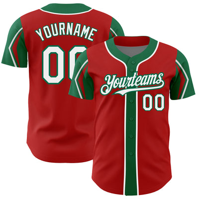 Custom Red White-Kelly Green 3 Colors Arm Shapes Authentic Baseball Jersey