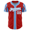 Custom Red White-Light Blue 3 Colors Arm Shapes Authentic Baseball Jersey